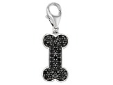 Black Cubic Zirconia Rhodium Over Sterling Silver Dog Bone Charm 0.50ctw