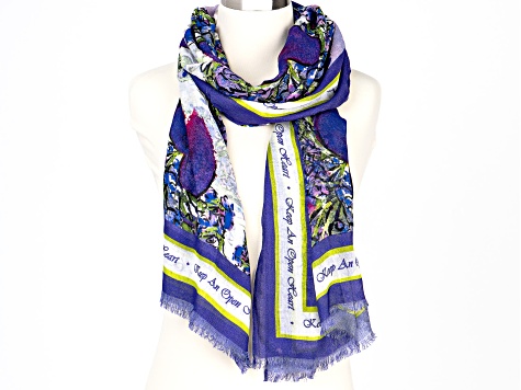 Purple Passion Floral Modal Scarf With Fringe