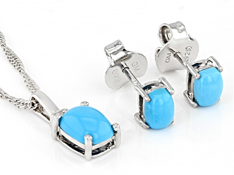 Sleeping Beauty Turquoise with White Diamond Accent Rhodium Over Silver