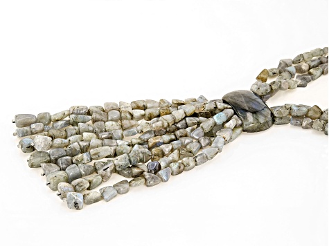 Gray Labradorite Rhodium Over Sterling Silver Necklace