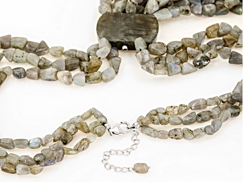 Gray Labradorite Rhodium Over Sterling Silver Necklace