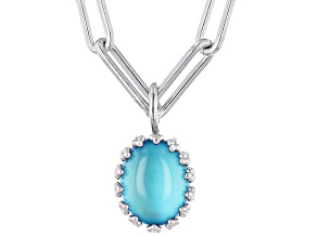 Blue Aurora Moonstone Rhodium Over Sterling Silver Pendant With Paperclip Chain