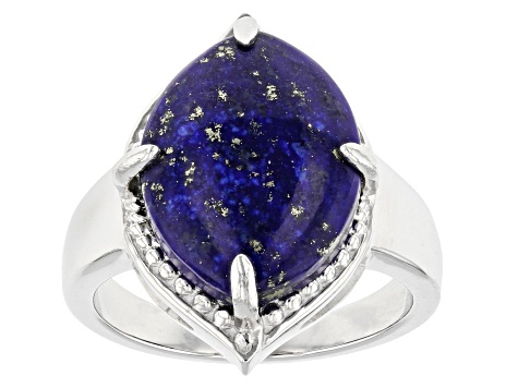 Blue Lapis Lazuli Rhodium Over Sterling Silver Ring