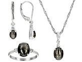 Silver Sheen Sapphire with Lab White Sapphire Rhodium Over Sterling Silver Jewelry Set 5.13ctw