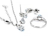 Blue Aquamarine With White Diamond Accent Rhodium Over Sterling Silver Jewelry Set 1.94ctw