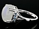 Rainbow Moonstone With Swiss Blue Topaz Rhodium Over Sterling Silver Ring .21ctw