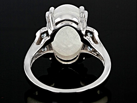 Rainbow Moonstone With Swiss Blue Topaz Rhodium Over Sterling Silver Ring .21ctw