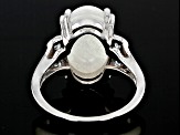 Rainbow Moonstone With Swiss Blue Topaz Rhodium Over Sterling Silver Ring .21ctw