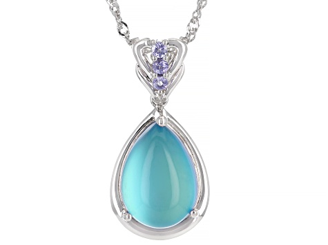 Blue Aurora Moonstone Rhodium Over Sterling Silver Pendant With