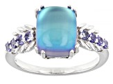 Blue Aurora Moonstone Rhodium Over Sterling Silver Ring 0.28ctw