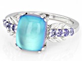 Blue Aurora Moonstone Rhodium Over Sterling Silver Ring 0.28ctw