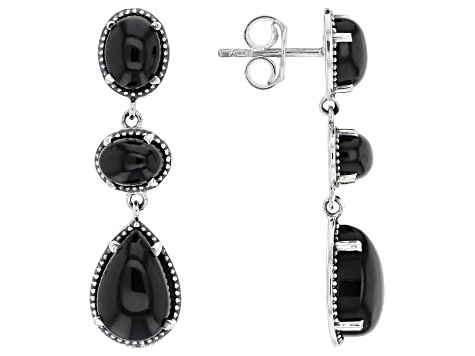 Black Onyx Rhodium Over Sterling Silver Dangle Earrings