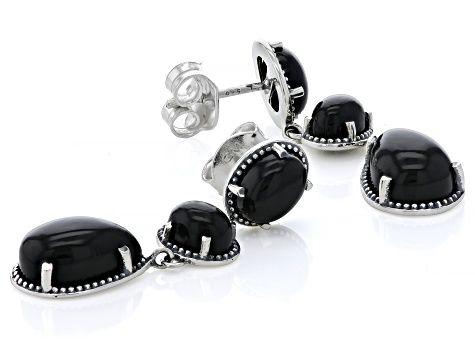 Black Onyx Rhodium Over Sterling Silver Dangle Earrings