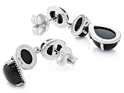 Black Onyx Rhodium Over Sterling Silver Dangle Earrings