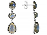 Gray Labradorite Rhodium Over Sterling Silver Dangle Earrings