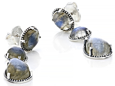 Gray Labradorite Rhodium Over Sterling Silver Dangle Earrings