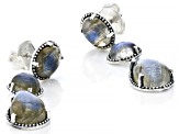 Gray Labradorite Rhodium Over Sterling Silver Dangle Earrings