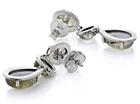 Gray Labradorite Rhodium Over Sterling Silver Dangle Earrings
