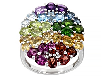 Picture of Multi-Gemstone Rhodium Over Sterling Silver Ring 5.01ctw