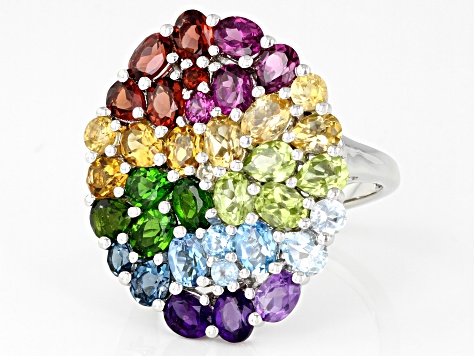 Multi-Gemstone Rhodium Over Sterling Silver Ring 5.01ctw