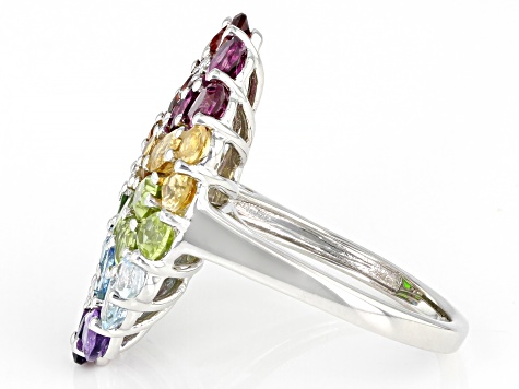 Multi-Gemstone Rhodium Over Sterling Silver Ring 5.01ctw