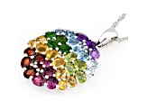Multi-Gemstone Rhodium Over Sterling Silver Pendant With Chain 4.97ctw