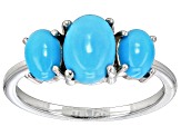 Blue Sleeping Beauty Turquoise Rhodium Over Sterling Silver 3-Stone Ring