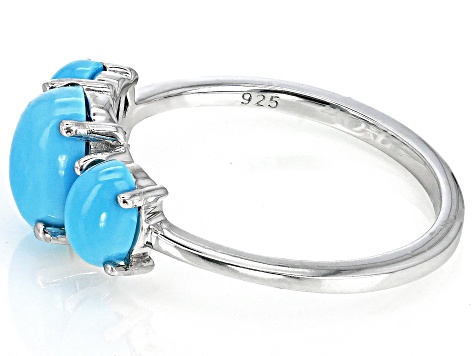 Blue Sleeping Beauty Turquoise Rhodium Over Sterling Silver 3-Stone Ring