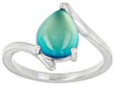 Blue Aurora Moonstone Rhodium Over Sterling Silver Solitaire Ring