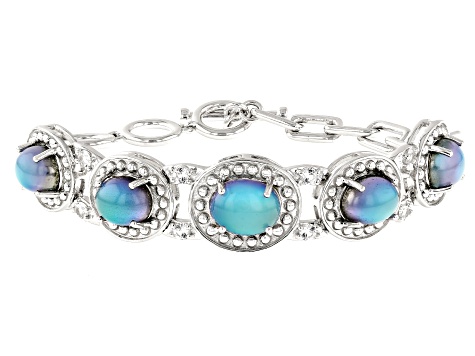 Blue Aurora Moonstone Rhodium Over Sterling Silver Bracelet .59ctw