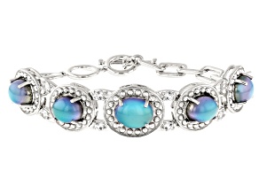 Blue Aurora Moonstone Rhodium Over Sterling Silver Bracelet .59ctw