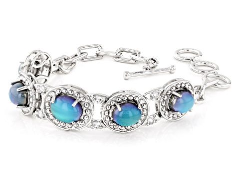 Blue Aurora Moonstone Rhodium Over Sterling Silver Bracelet .59ctw