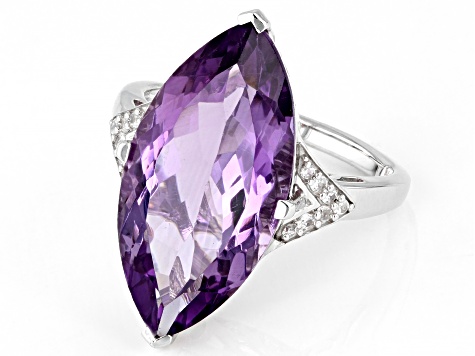 Purple Brazilian Amethyst With White Zircon Rhodium Over Sterling Silver Ring 8.66ctw