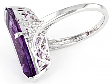 Purple Brazilian Amethyst With White Zircon Rhodium Over Sterling Silver Ring 8.66ctw