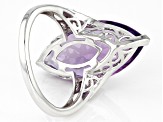 Purple Brazilian Amethyst With White Zircon Rhodium Over Sterling Silver Ring 8.66ctw