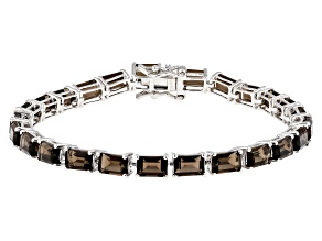 Brown Smoky Quartz Rhodium Over Sterling Silver Tennis Bracelet 13.09ctw