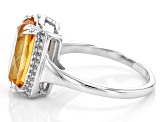 Yellow Citrine With White Zircon Rhodium Over Sterling Silver Ring 3.37ctw