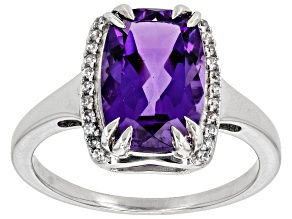 Lavender Amethyst With White Zircon Rhodium Over Sterling Silver Ring 3.37ctw