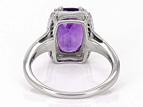 Lavender Amethyst With White Zircon Rhodium Over Sterling Silver Ring 3.37ctw