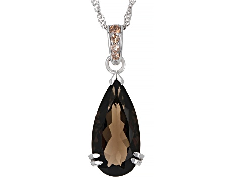 Brown Smoky Quartz With Andalusite Rhodium Over Sterling Silver Pendant/Chain 7.74ctw