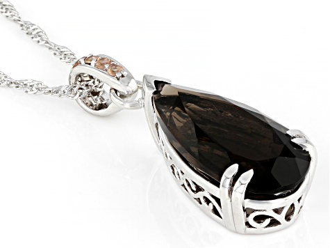 Brown Smoky Quartz With Andalusite Rhodium Over Sterling Silver Pendant/Chain 7.74ctw