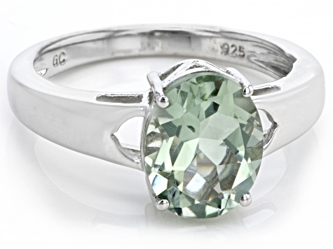 Green Prasiolite Rhodium Over Sterling Silver Solitaire Ring 2.25ct