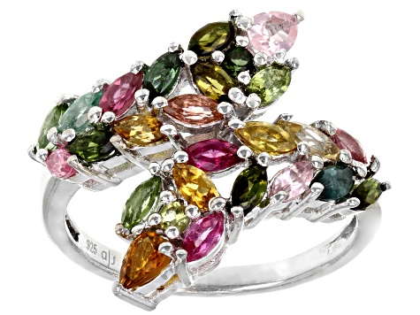 Multi-Tourmaline Rhodium Over Sterling Silver Ring 2.00ctw