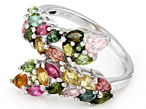 Multi-Tourmaline Rhodium Over Sterling Silver Ring 2.00ctw