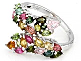 Multi-Tourmaline Rhodium Over Sterling Silver Ring 2.00ctw