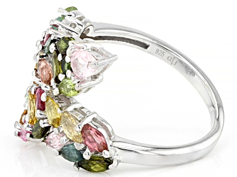 Multi-Tourmaline Rhodium Over Sterling Silver Ring 2.00ctw