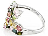 Multi-Tourmaline Rhodium Over Sterling Silver Ring 2.00ctw