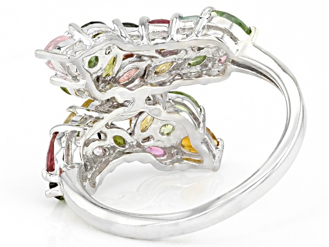 Multi-Tourmaline Rhodium Over Sterling Silver Ring 2.00ctw
