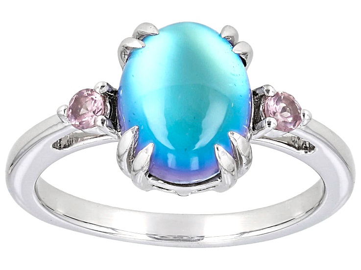 Blue Aurora Moonstone With Color Shift Garnet Rhodium Over