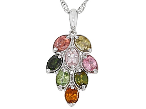 Multi-Tourmaline Rhodium Over Sterling Silver Pendant With Chain 1.15ctw